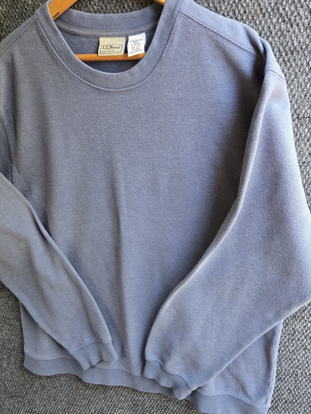 Vintage 90s L.L. Bean Waffle Knit Men's Crewneck Preppy Sweashirt In Dusty Blue